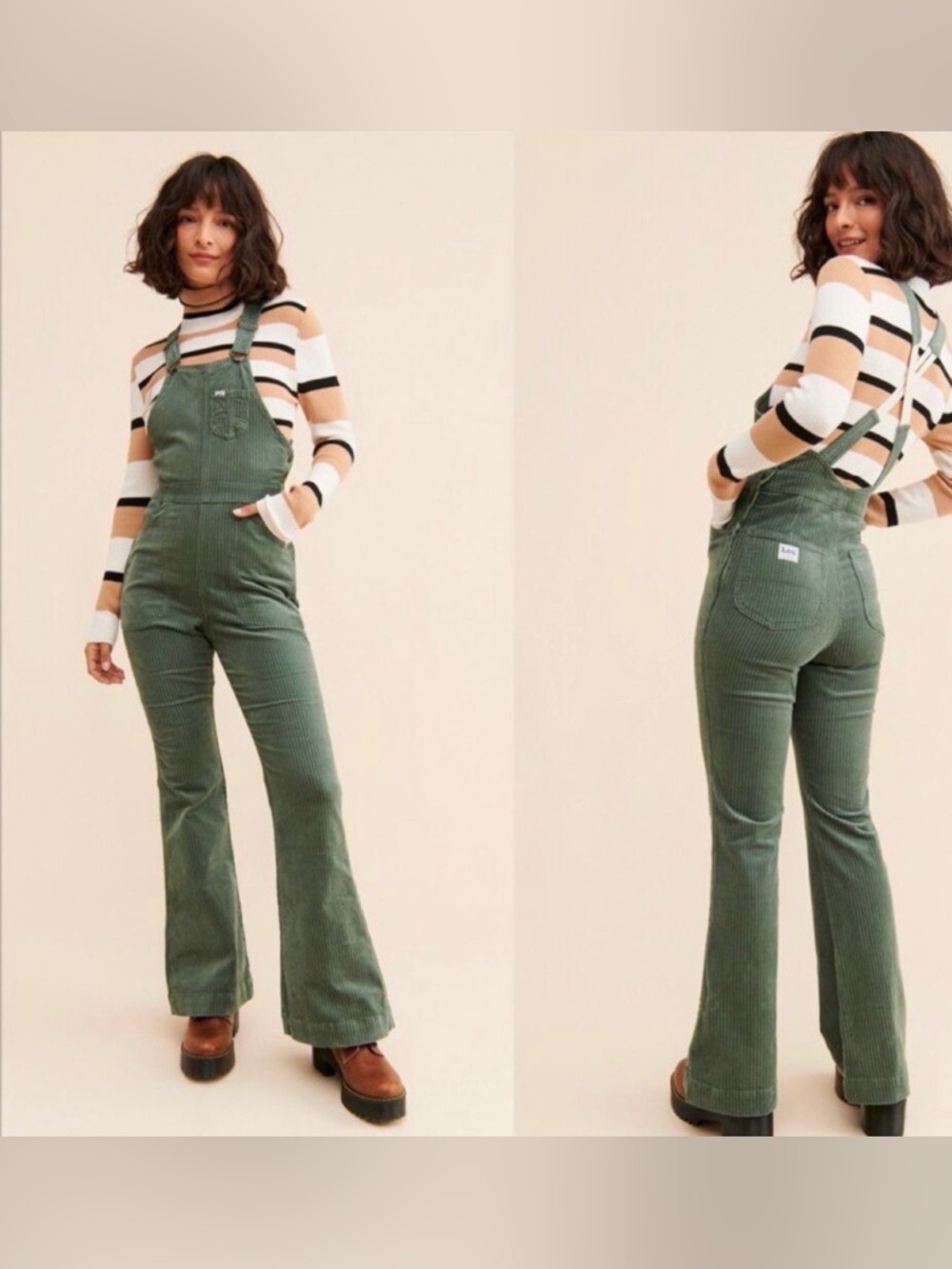 Lee Olive Green Workwear Corduroy Flare Overalls